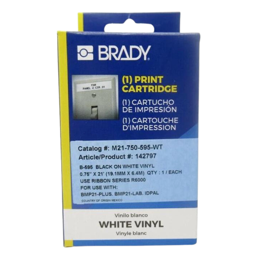 Brady Original White Label Tape Cartridge Vinyl 3/4″ x 21′ for BMP21 Plus Lab