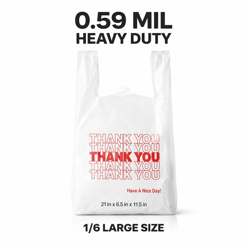 Bags Thank You T-Shirt Bags 0.59 Mil 1/6 21×6.5×11.5 Grocery Carryout