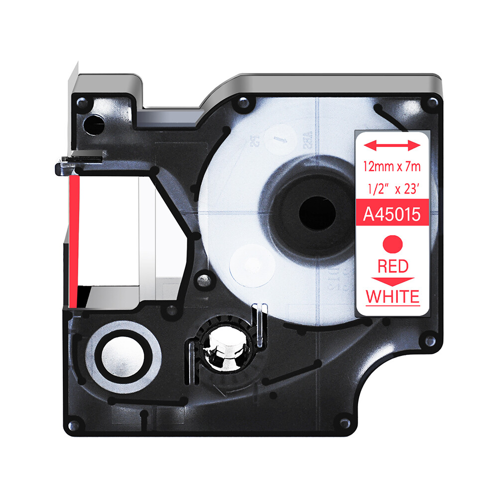 Standard Red on White Label Tape For DYMO D1 A45015 LabelManager 200 300 12mm