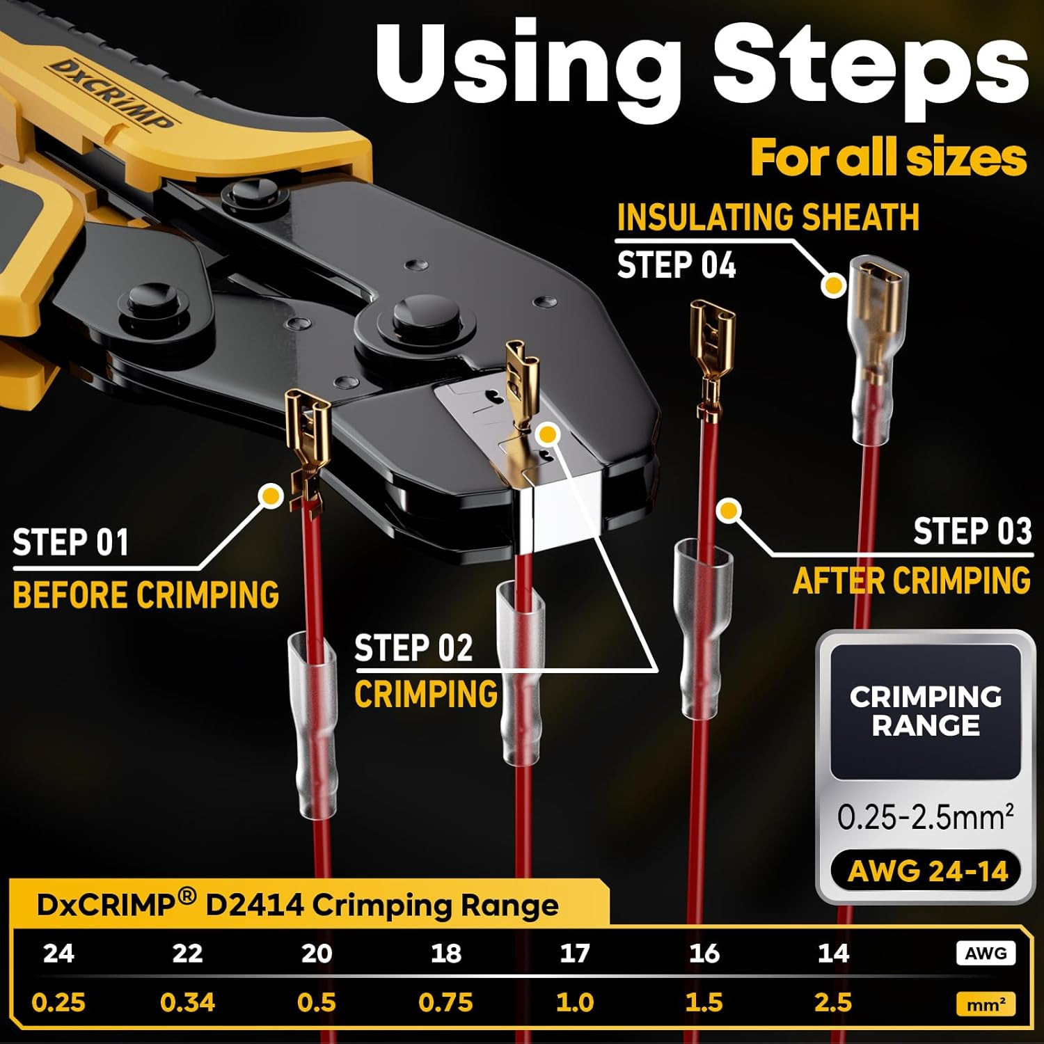 Crimping Tool for Spade Kit with Wire Stripper — Ratcheting Crimper Wire Termina