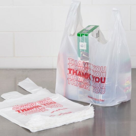 THANK YOU To Go Bags 11 1/2″ x 21″ x 6″ White Plastic Shopping T-Shirt Bags 1/6