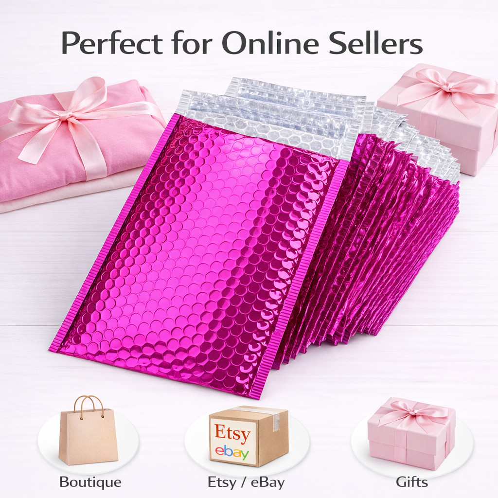Metallic Pink Poly Bubble Mailers #2 8.5×12 Padded Envelopes 50 100 200