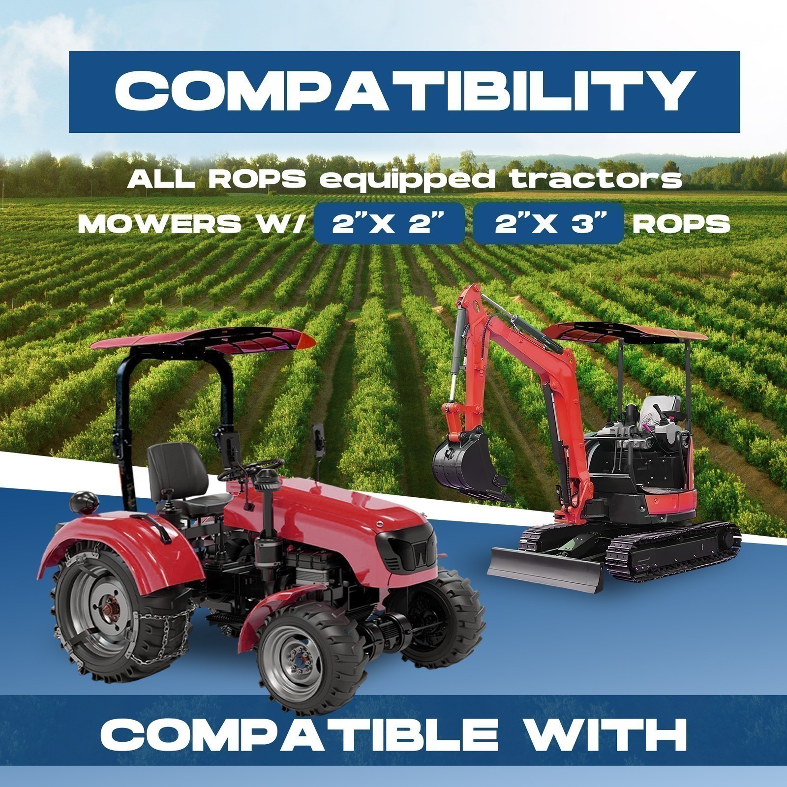 Sun Shield Tuff Top Tractor Canopy For ROPS 48″ X 52″-Red For 2″ x 2″ or 2″ x3″