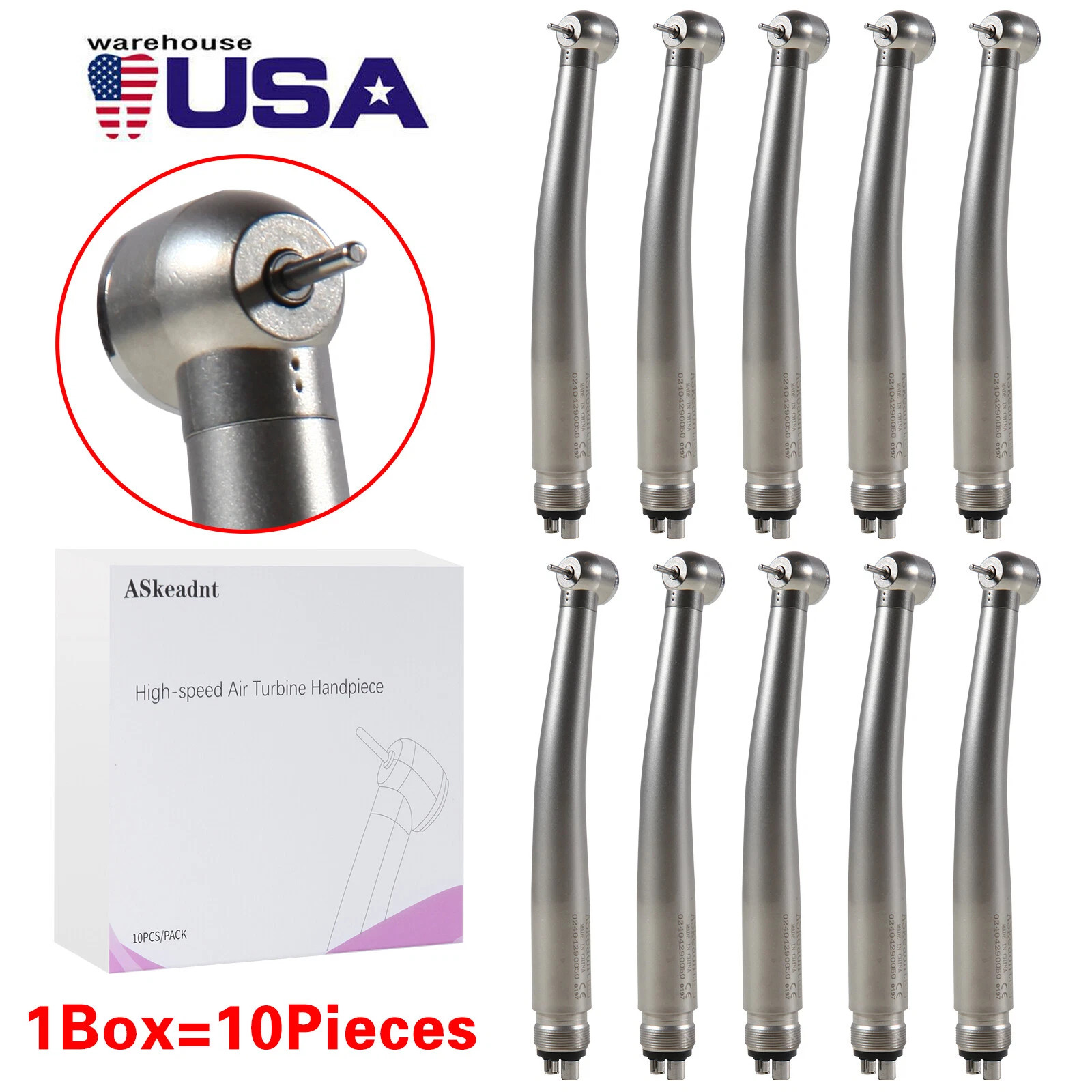 10pcs NSK PANA MAX Style Dental High Speed Handpiece Push Button 4 Holes Midwest