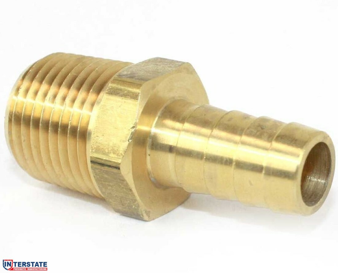 1/2″ Barb x 1/2″ NPT Male Brass Hose Fitting, Air Gas Fuel Water FM88 Interstate