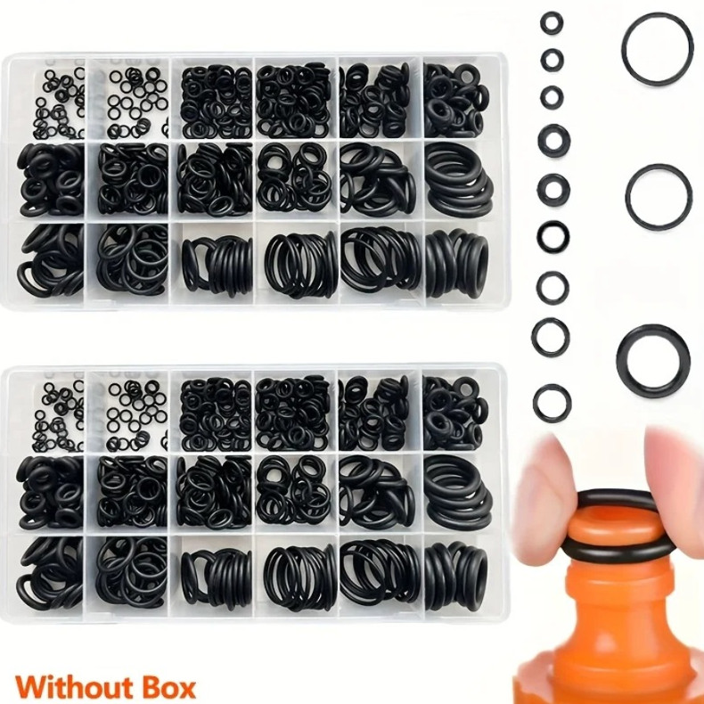 225pcs Black Rubber O-Ring Seal Kit Assorted Sizes Oil Water Resistant – NEW