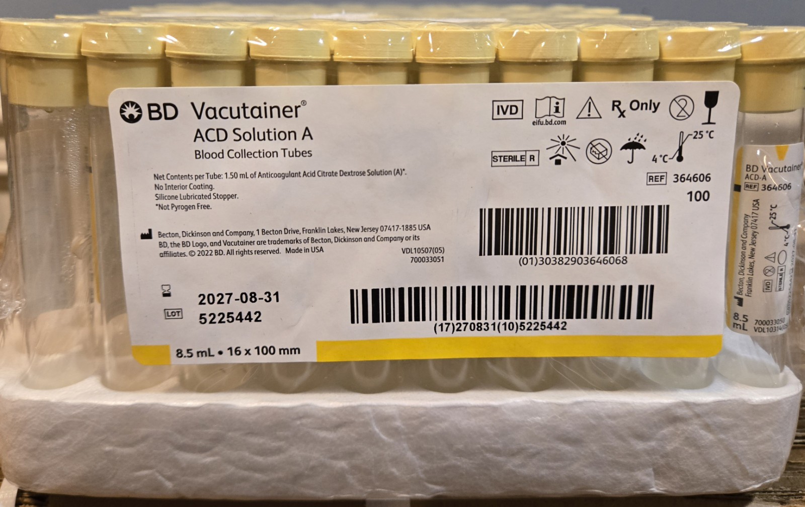 10mL Yellow Top Tubes box of 100 364606