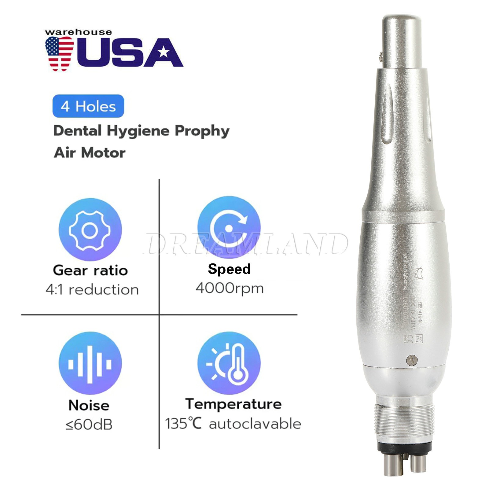1-5* Dental Hygiene Prophy Handpiece Air Motor 4Holes 4:1 Nose Cone 360°Swivel