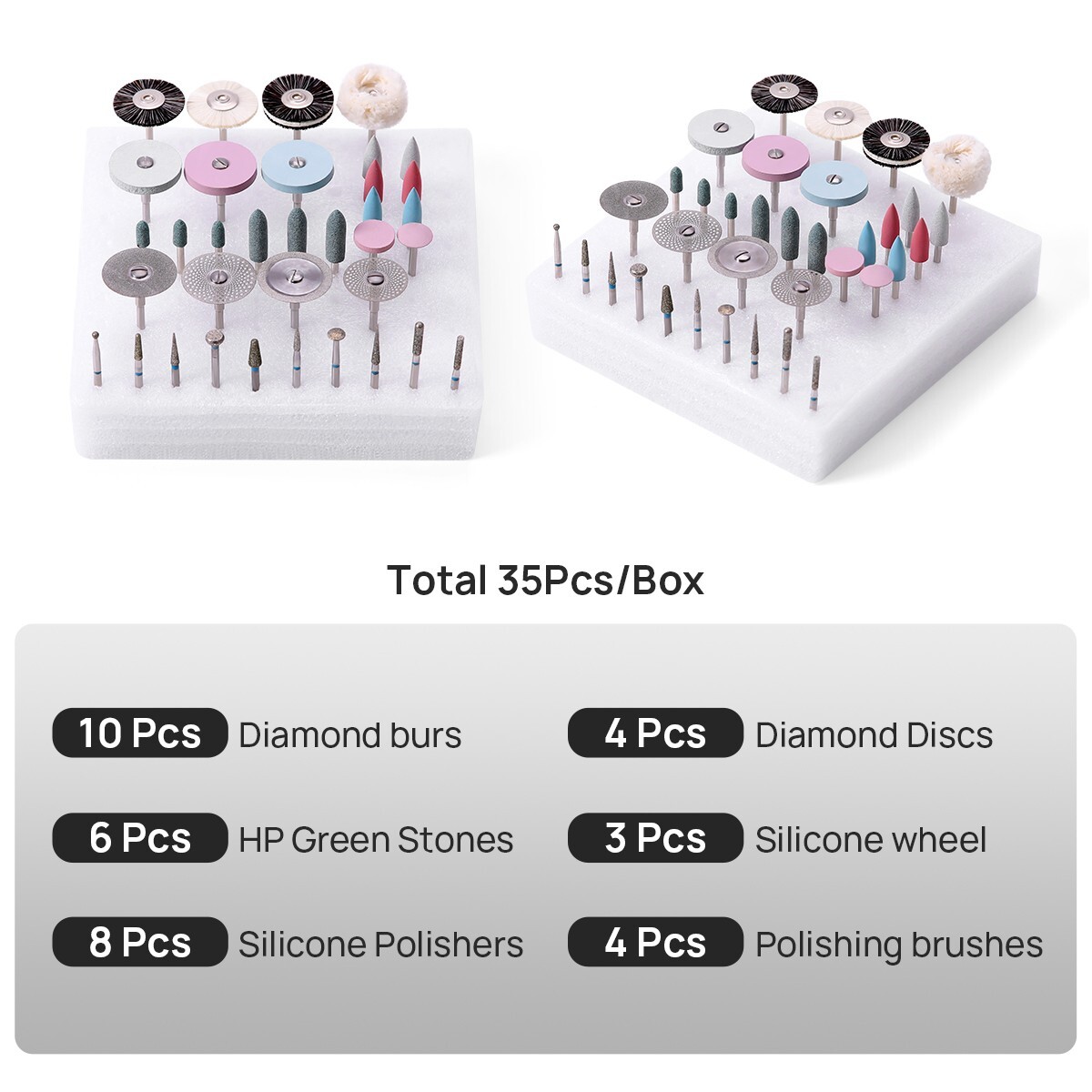 35Pcs Dental Lab Diamond Burs Polishing Kit HP 2.35mm Use for Ceramics Porcelain