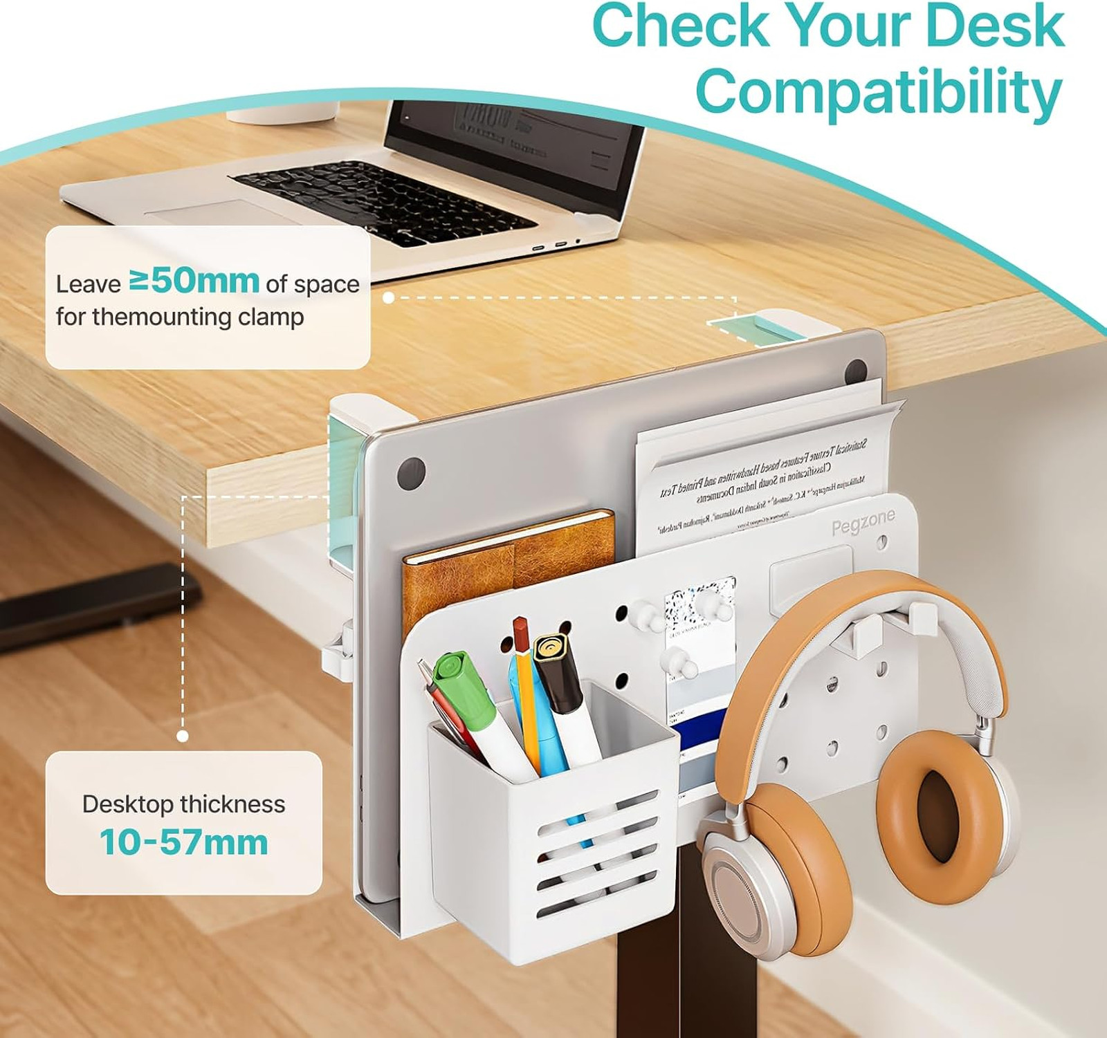 Desk Side Storage Organizer Clamp On Desk, No Drill Under Desk Laptop Holder