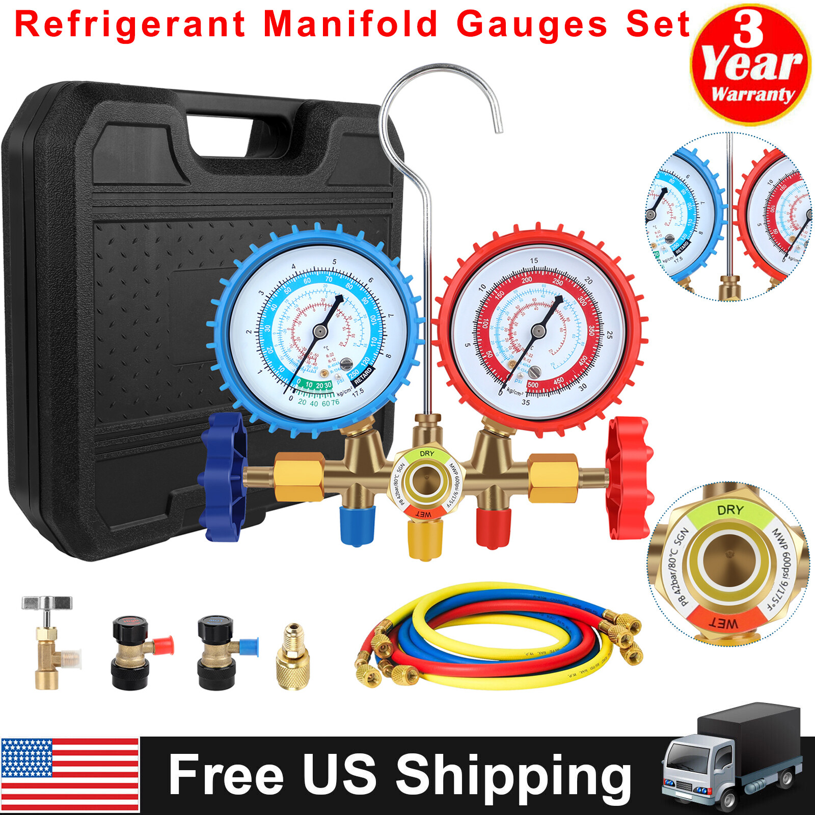 R134A HVAC A/C Refrigeration Kit AC Manifold Gauge Set Auto Service Kit R12 R22