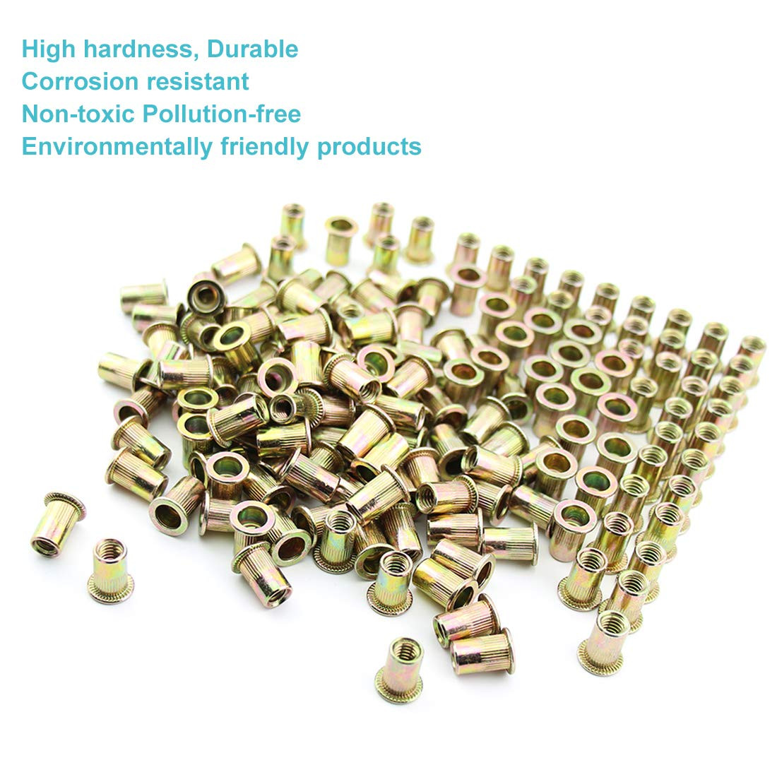 100Pcs 1/4″-20 UNC Rivet Nuts Carbon Steel Zinc Plated Flat Head(1/4-20 Rivnuts)