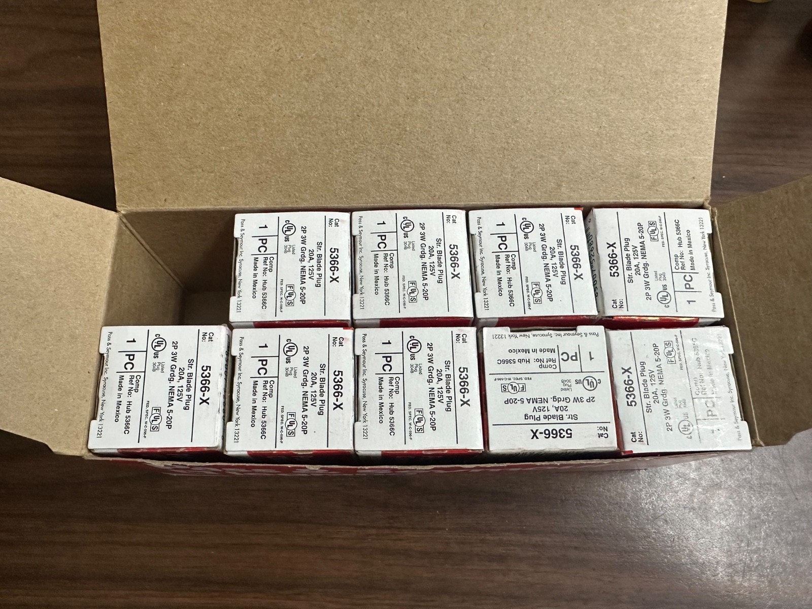 Pass & Seymour 5366-X Lot Of 9 Str Blade Plug 20A 125V 2P 3W NEMA 5-20P New!