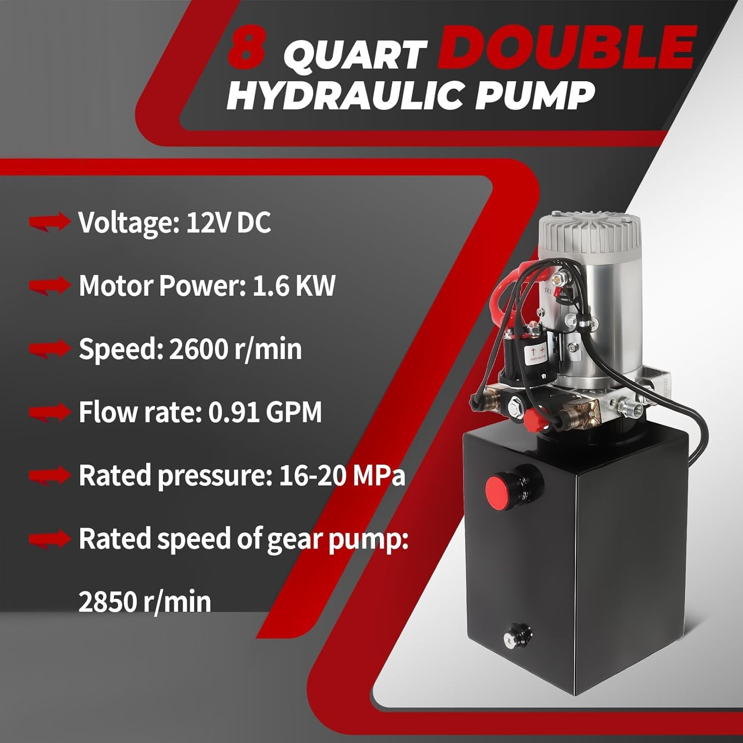Hydraulic Dump Trailer Pump 8 Quart 12V