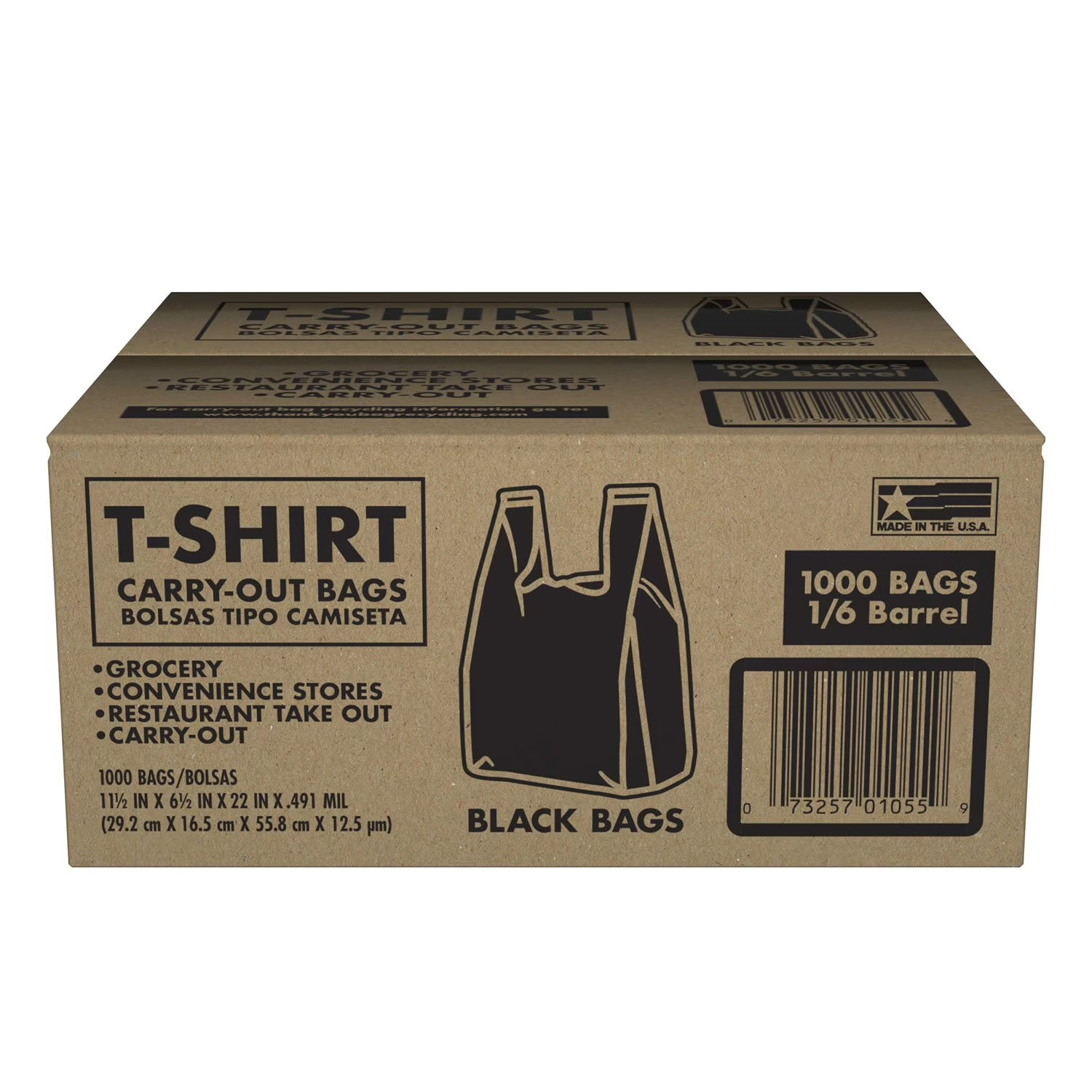 Black T-Shirt Carryout Bags, 11.5″ x 6.5″ x 22″ 1000 ct.
