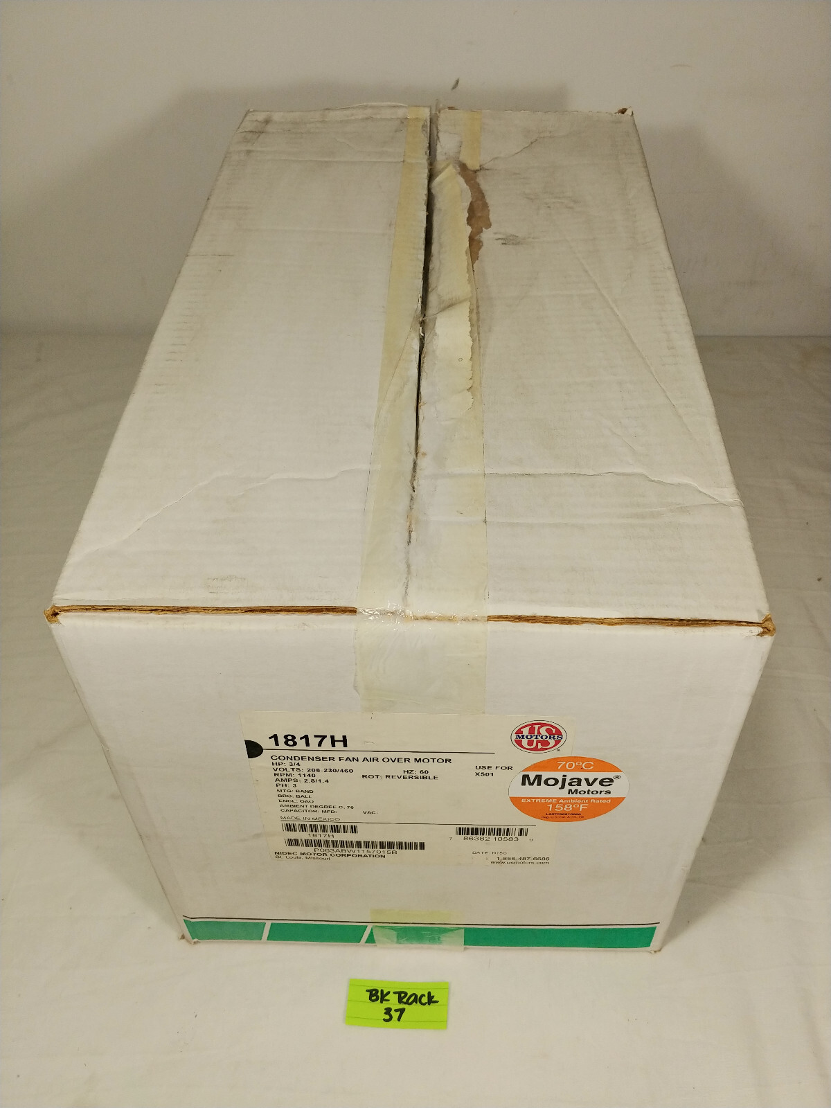 US Motors 1817H Mojave 600W Condenser Motor 60HZ 1140 RPM 3/4 HP 208V-230V/460V