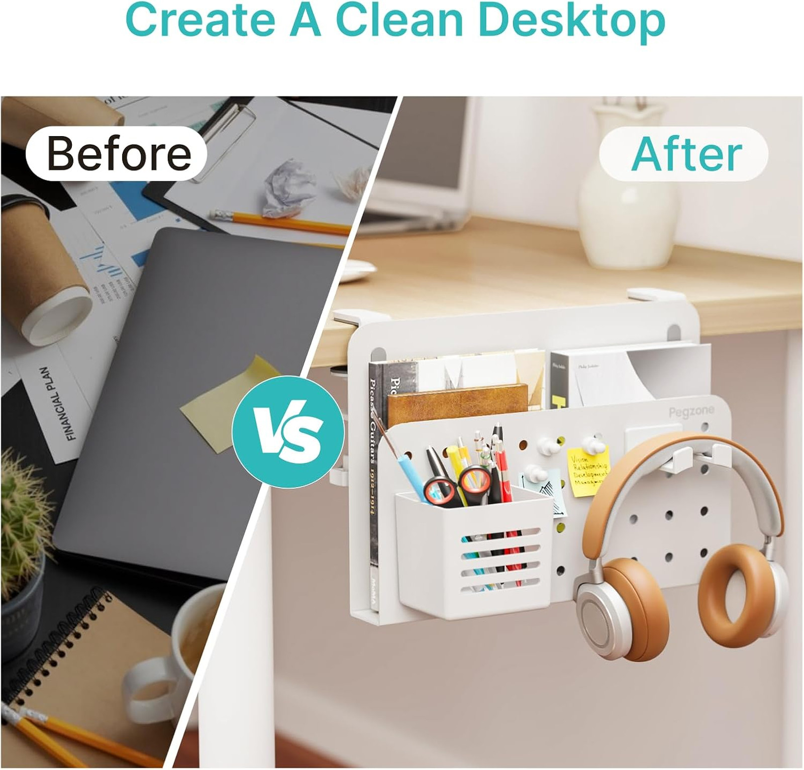 Desk Side Storage Organizer Clamp On Desk, No Drill Under Desk Laptop Holder