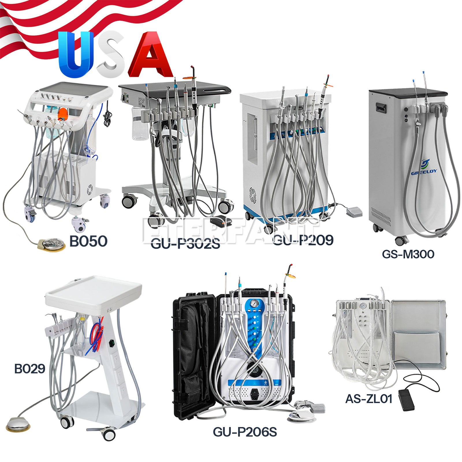 Wall Hanging Dental Turbine Unit w/Air Compressor Portable Mobile Delivery Cart