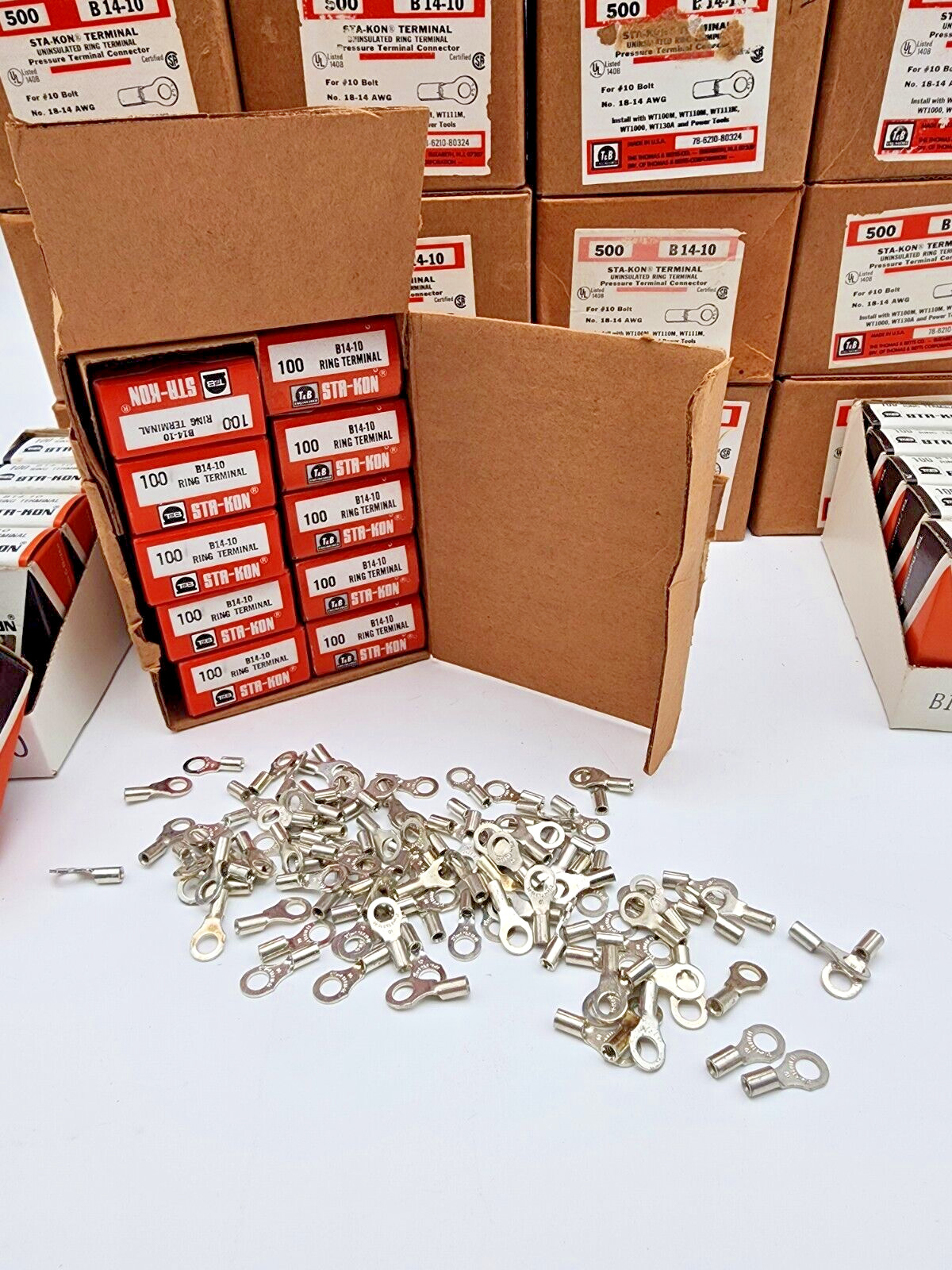 500p New Old Stock – Made in USA- T&B Sta-Kon Terminals B14-10 18-14AWG Crimp