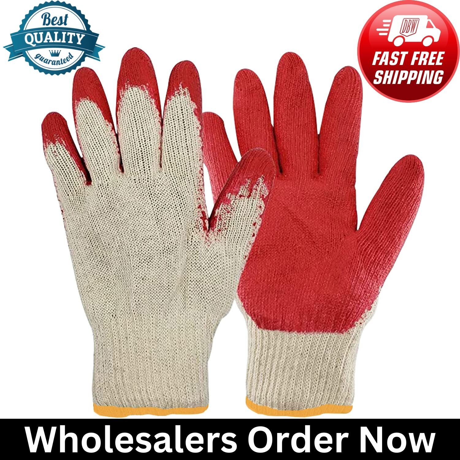 WHOLESALE 300 Pairs Red Latex Dipped Gloves Rubber Palm Coated Work Gloves
