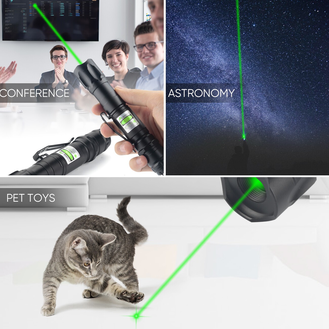 2Pack 532nm Green Laser Pointer Pen 1mW Visible Star Beam Green Light Lazer Pet