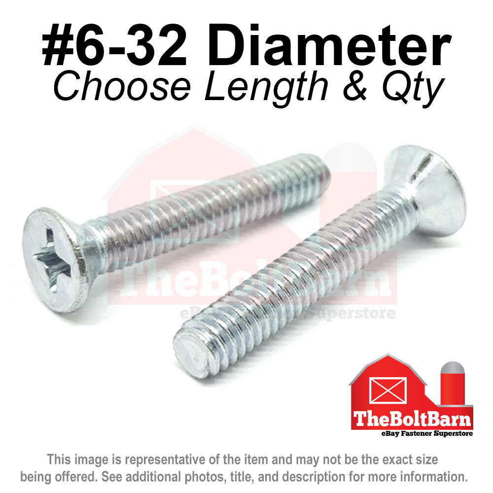 #6-32 Phillips Flat Head Machine Screws Bolts Zinc Coarse (Pick Length & Qty)