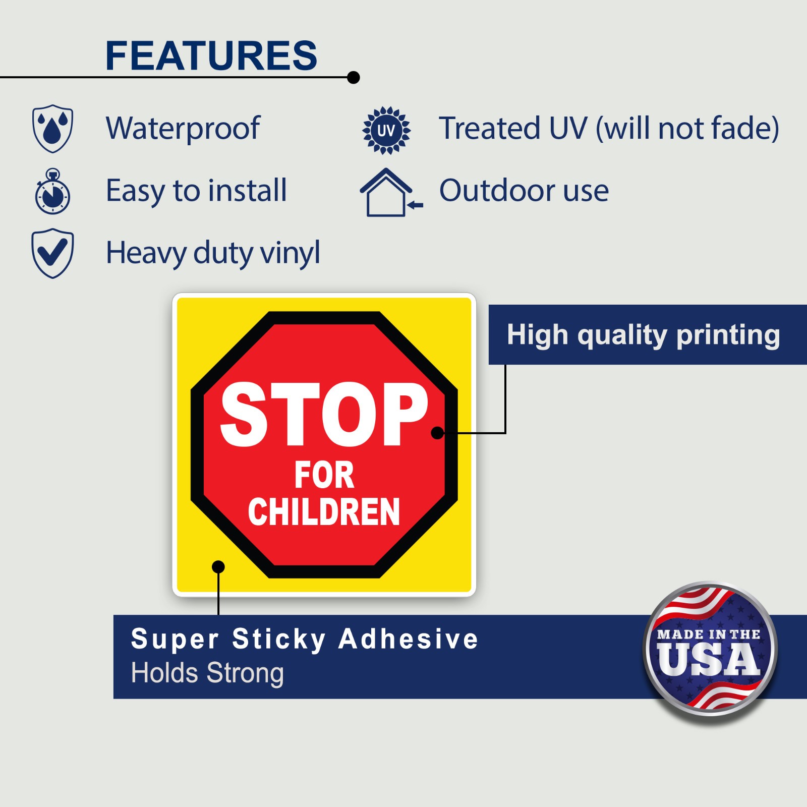 Stop For Children Octagon Sign – Ice Cream Truck Decal – Vinyl Sticker 18″x18″