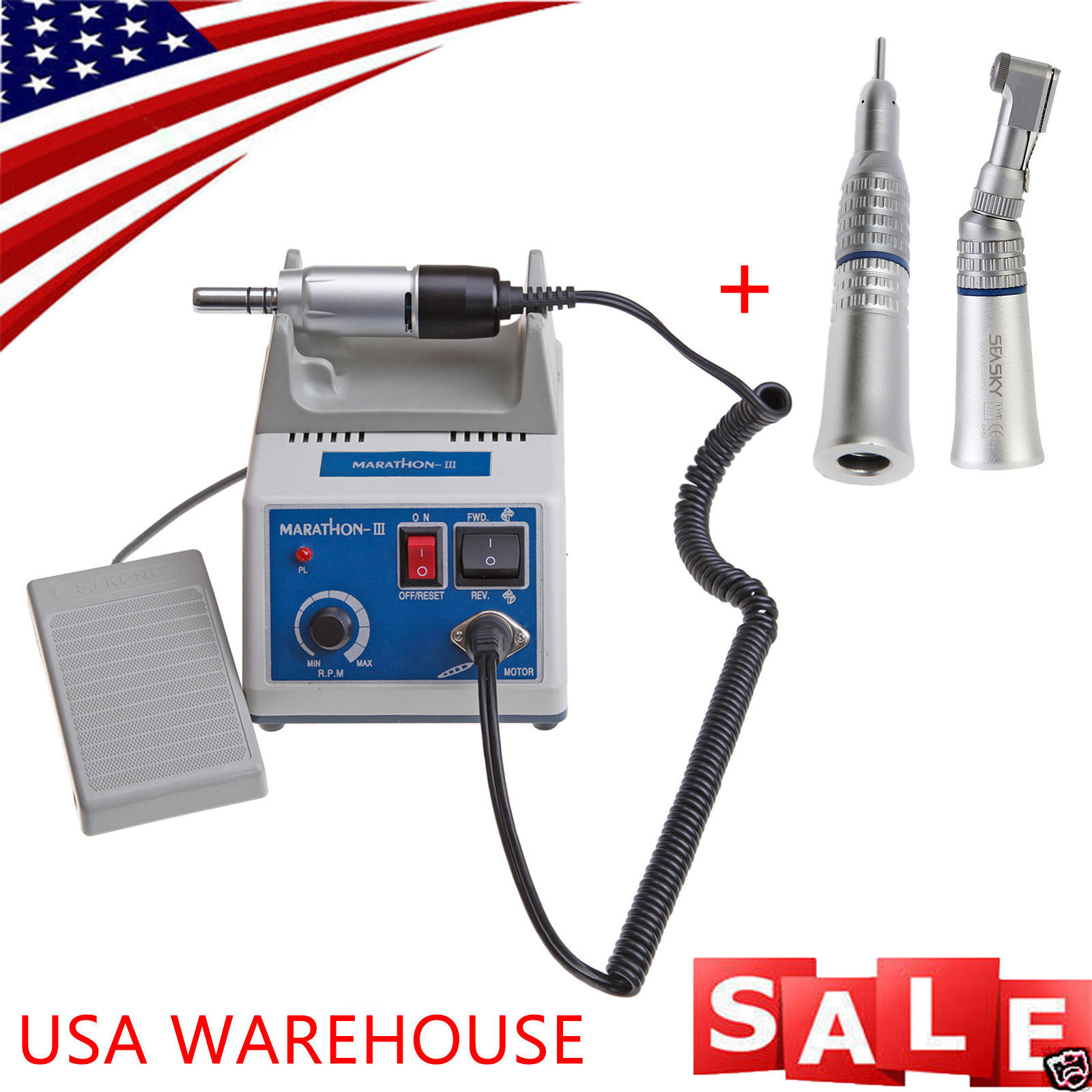 Dental Lab Marathon-III Micromotor /Contra Angle Straight Handpiece /Burs USA