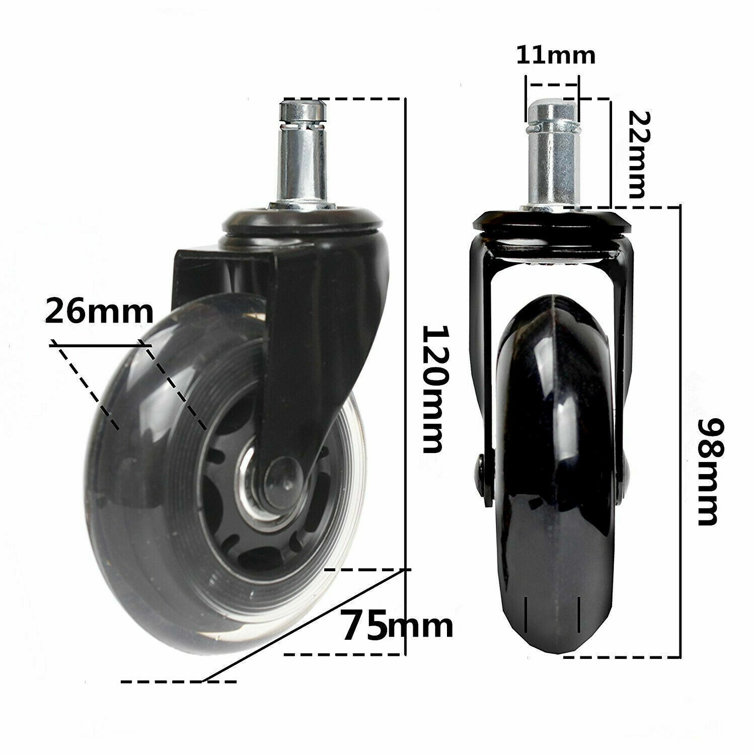 Universal Office Chair Caster Wheels Set of 5 Heavy Duty and Safe 3″ Rollerblade