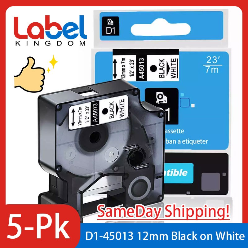 5PK For Dymo D1 Black on White S0720530 Label Tape Cassette 45013 1/2″ 12mm 160