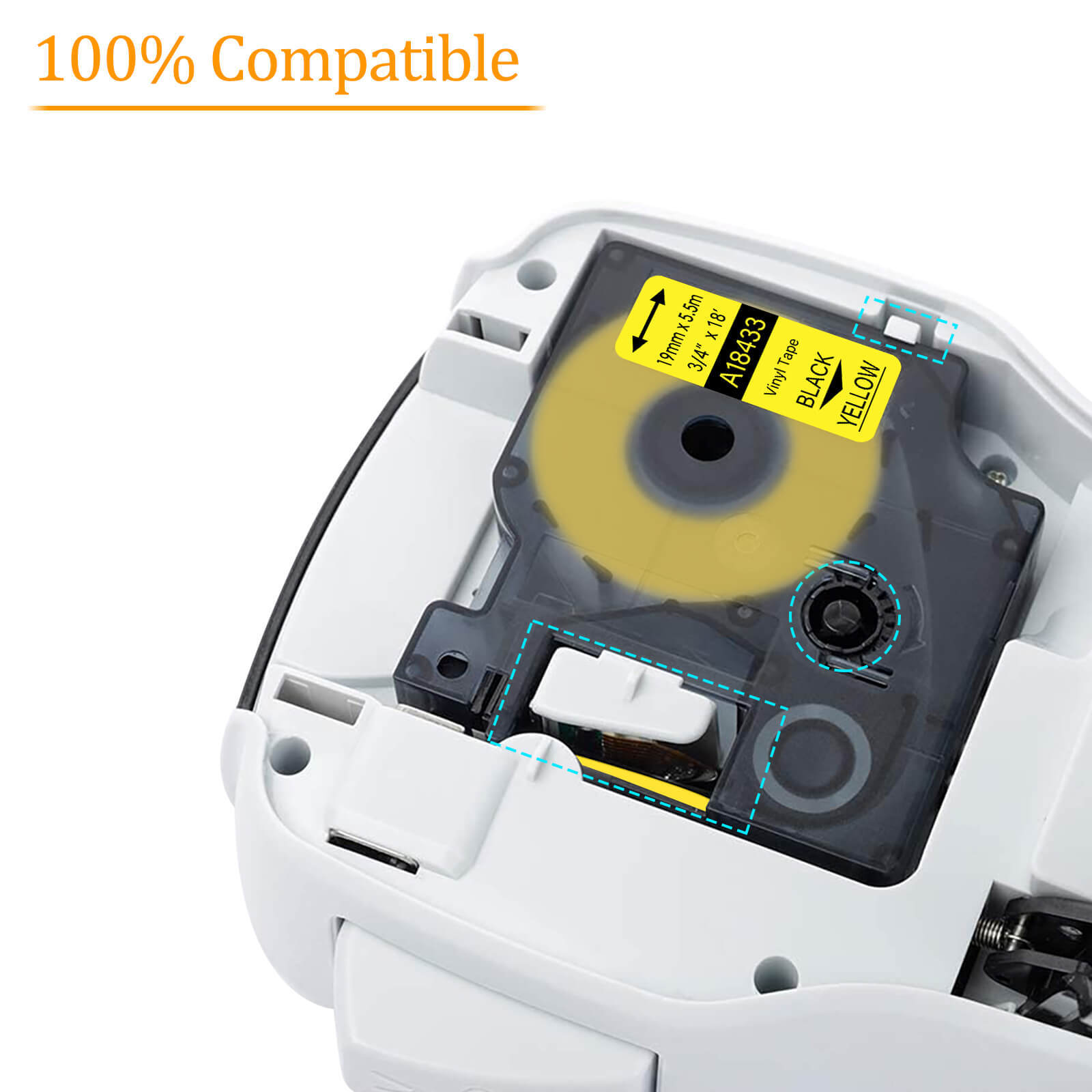 10PK 18433 Compatible DYMO Rhino 4200 Yellow IND Vinyl Label Tape 19mmx5.5m