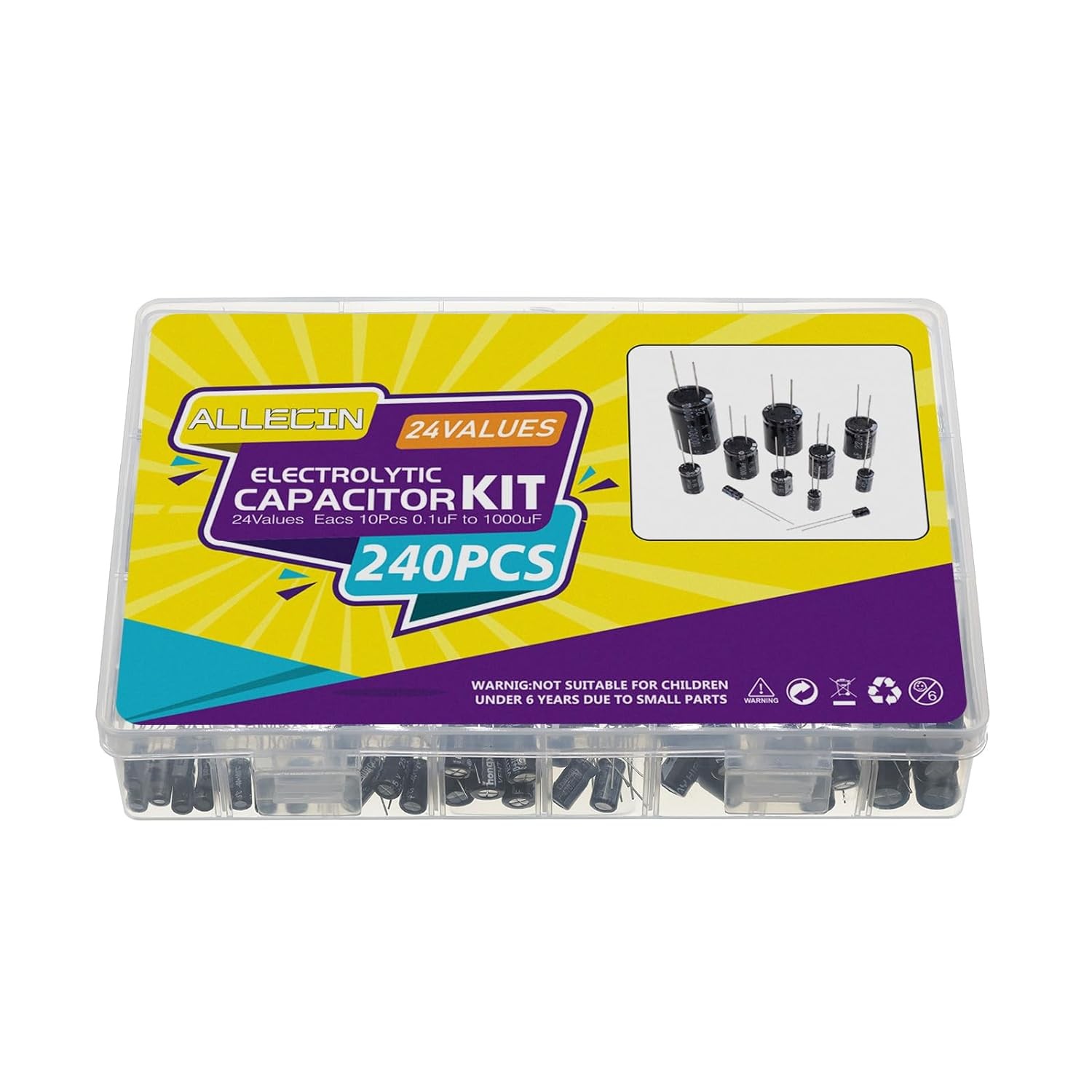 24 Values Electrolytic Capacitor Assortment Kit 0.1uF to 1000uF 10V 16V 25V 50V