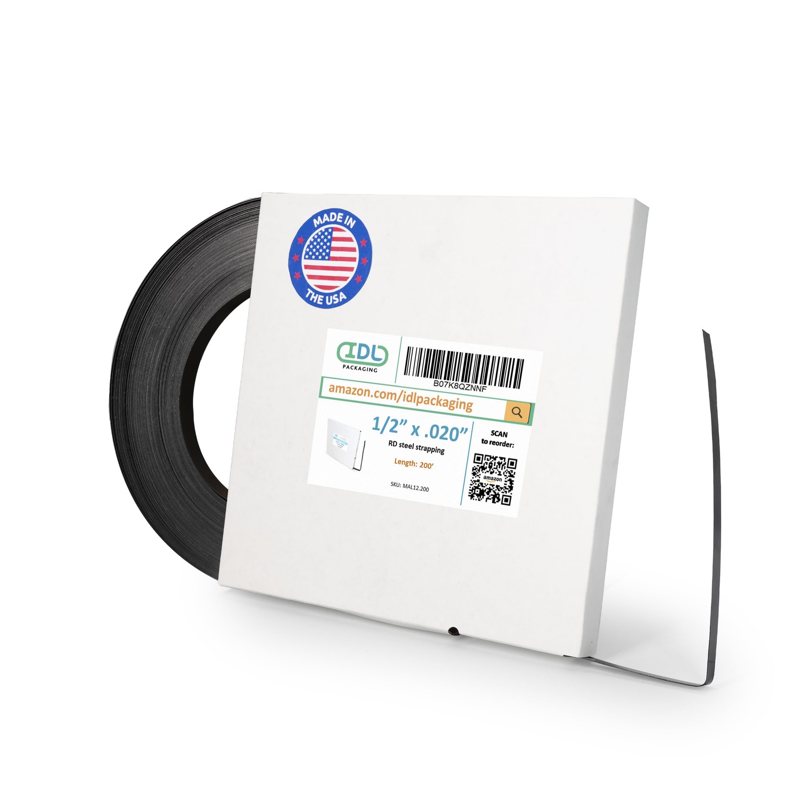 IDL Packaging – MAL12.200 1/2 x .020 x 200′ Mini Steel Strapping Coil, 1100 lbs.