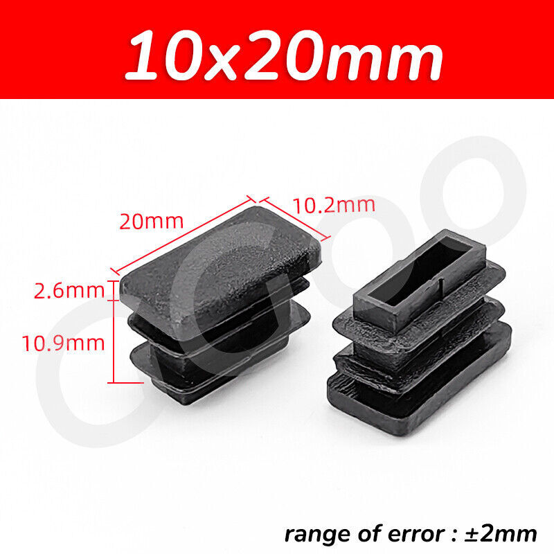 Rectangular Plastic End Caps Tube Inserts Blanking Ribbed Rectangle Plugs Black