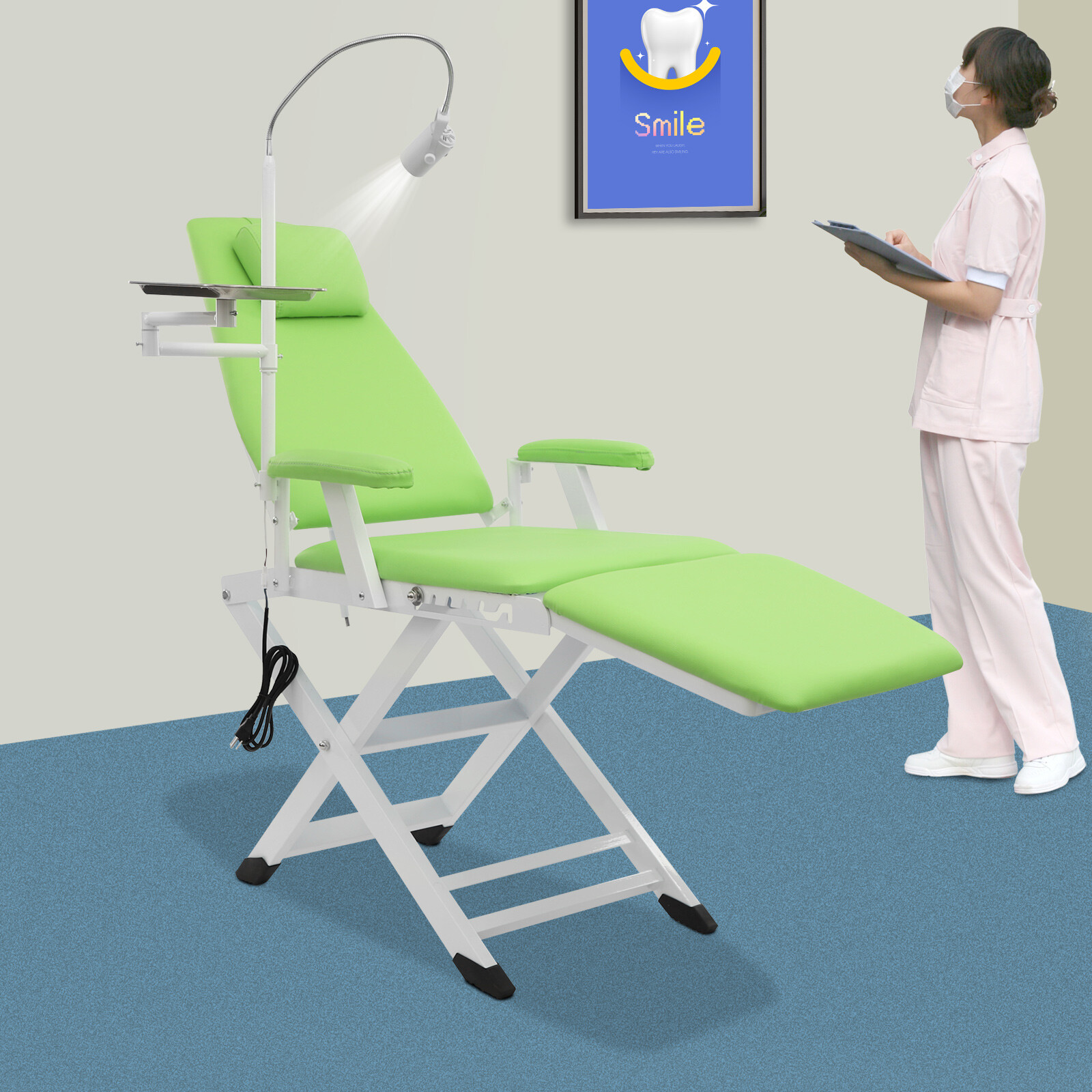 Portable Dental Chair Folding Mobile Chair Exam Chair Tilt with LED Light & Tray