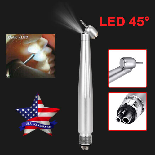 LED Dental Surgical Handpiece 45° Angle 4 Hole Midwest Rear Exhaust Impact Air