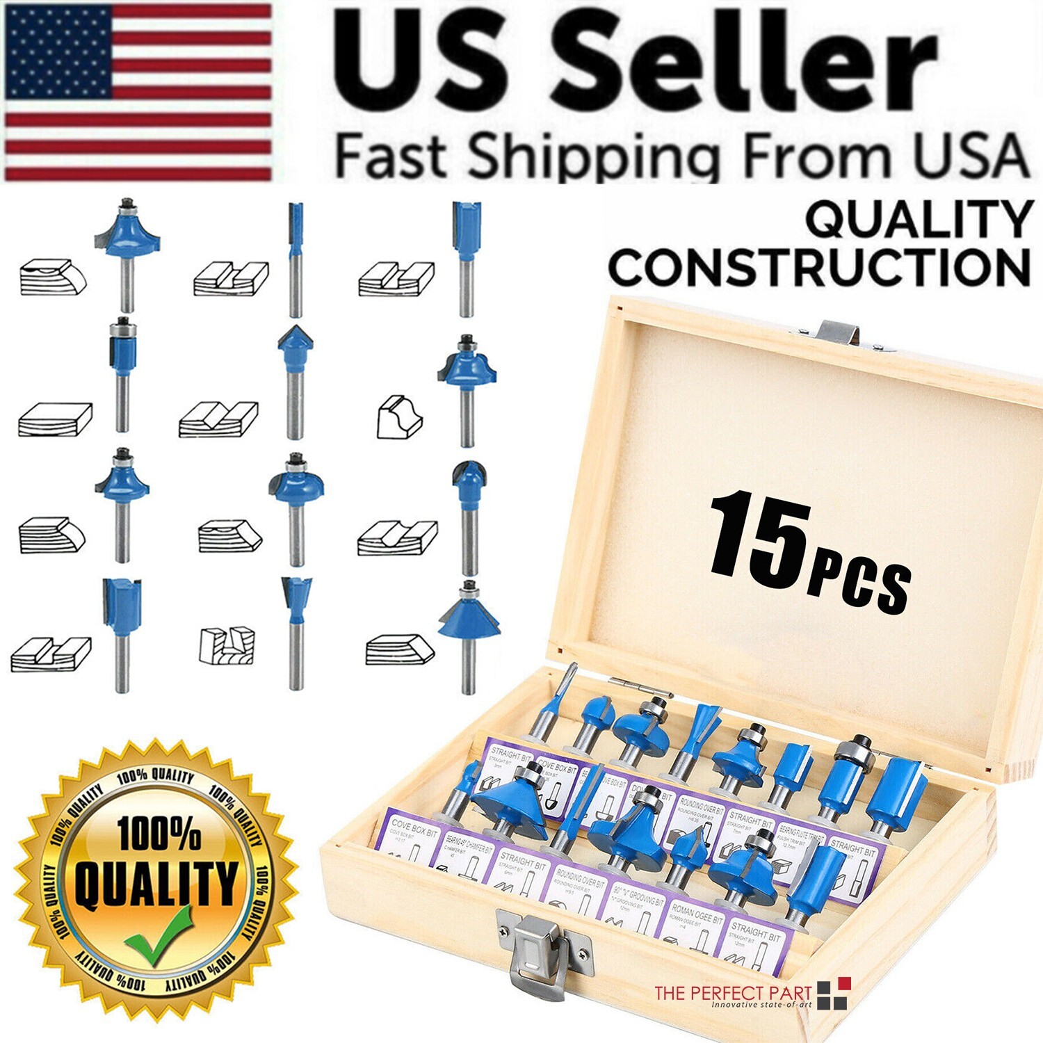 15Pcs Carbon Milling Cutter Router Bit Set Tungsten Carbide Router 1/4″ Shank US