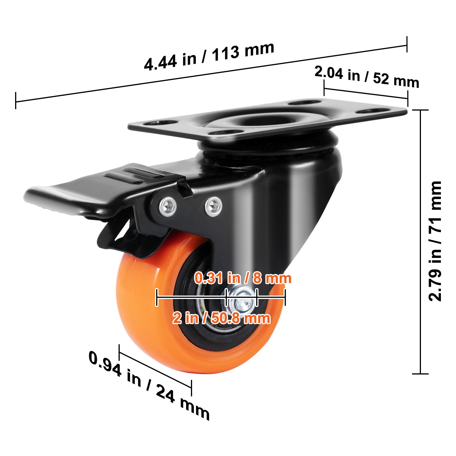 VEVOR Caster Wheels Swivel Plate Casters 4 Pack 2″ Heavy Duty with Locking Brake