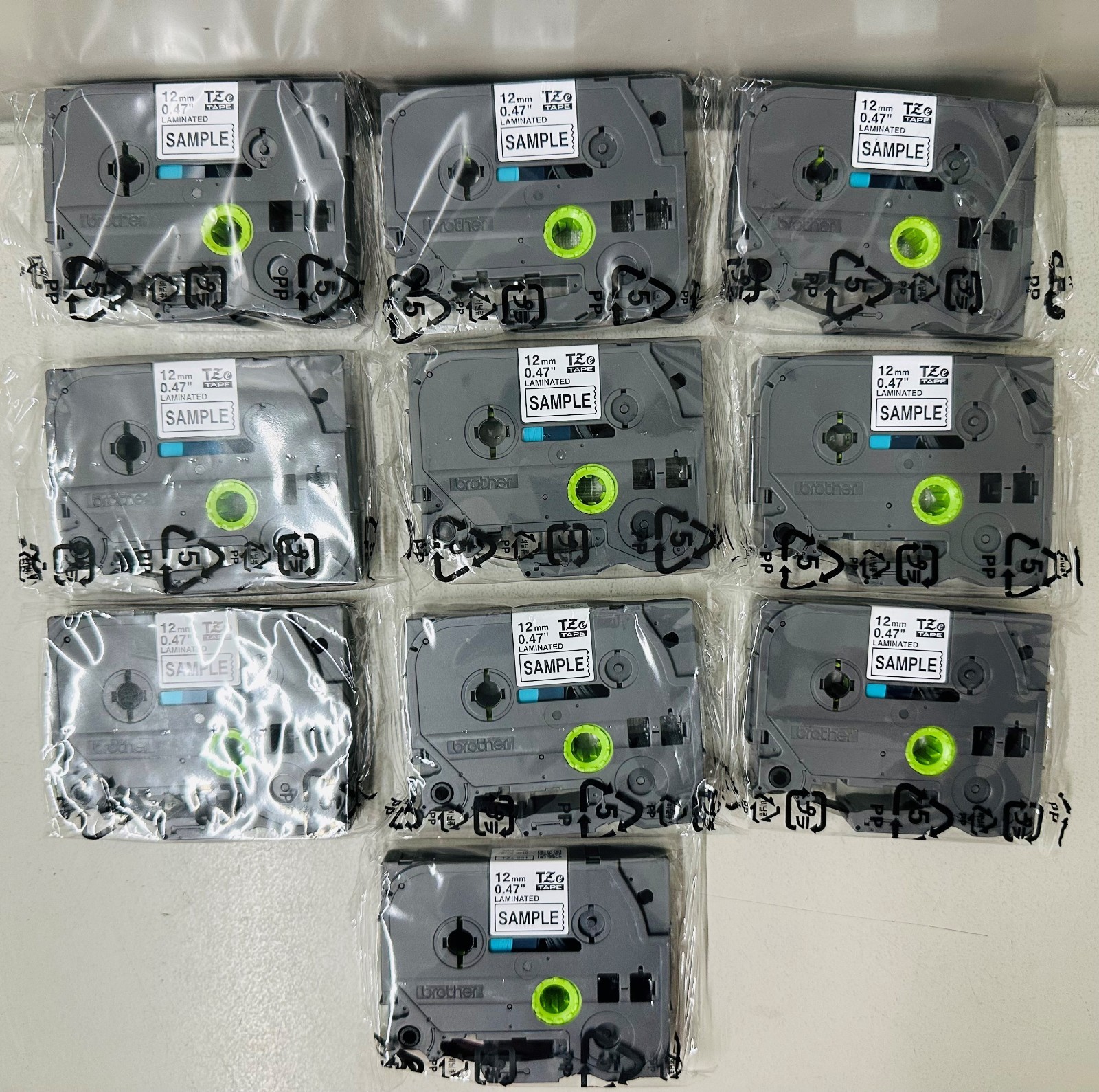 New Genuine Brother P-Touch TZe-231 Set of 10 Sample Black on White Tape Bag