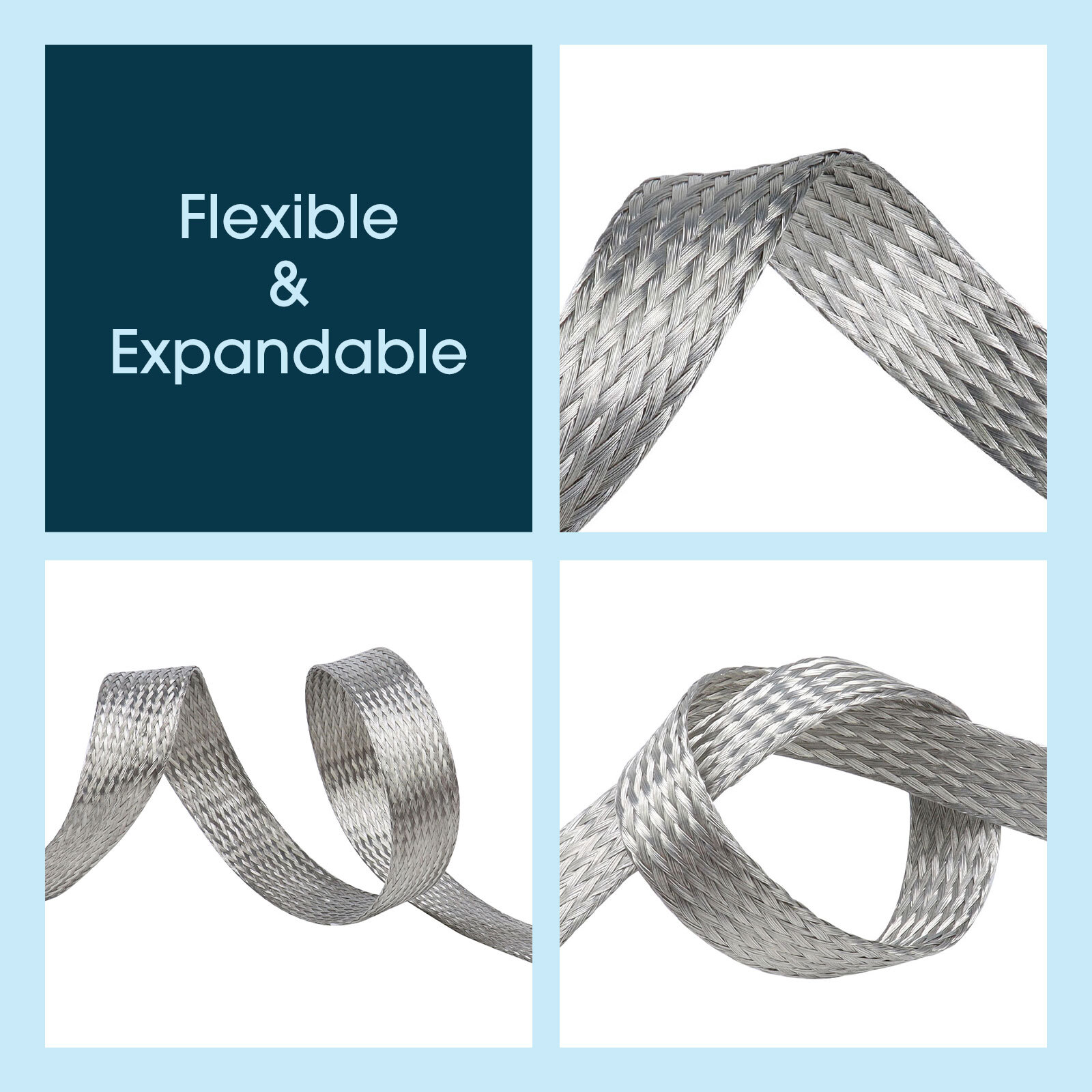 Tinned Copper Metal Braid Sleeving Flexible EMI RFI Shielding Wire Mesh