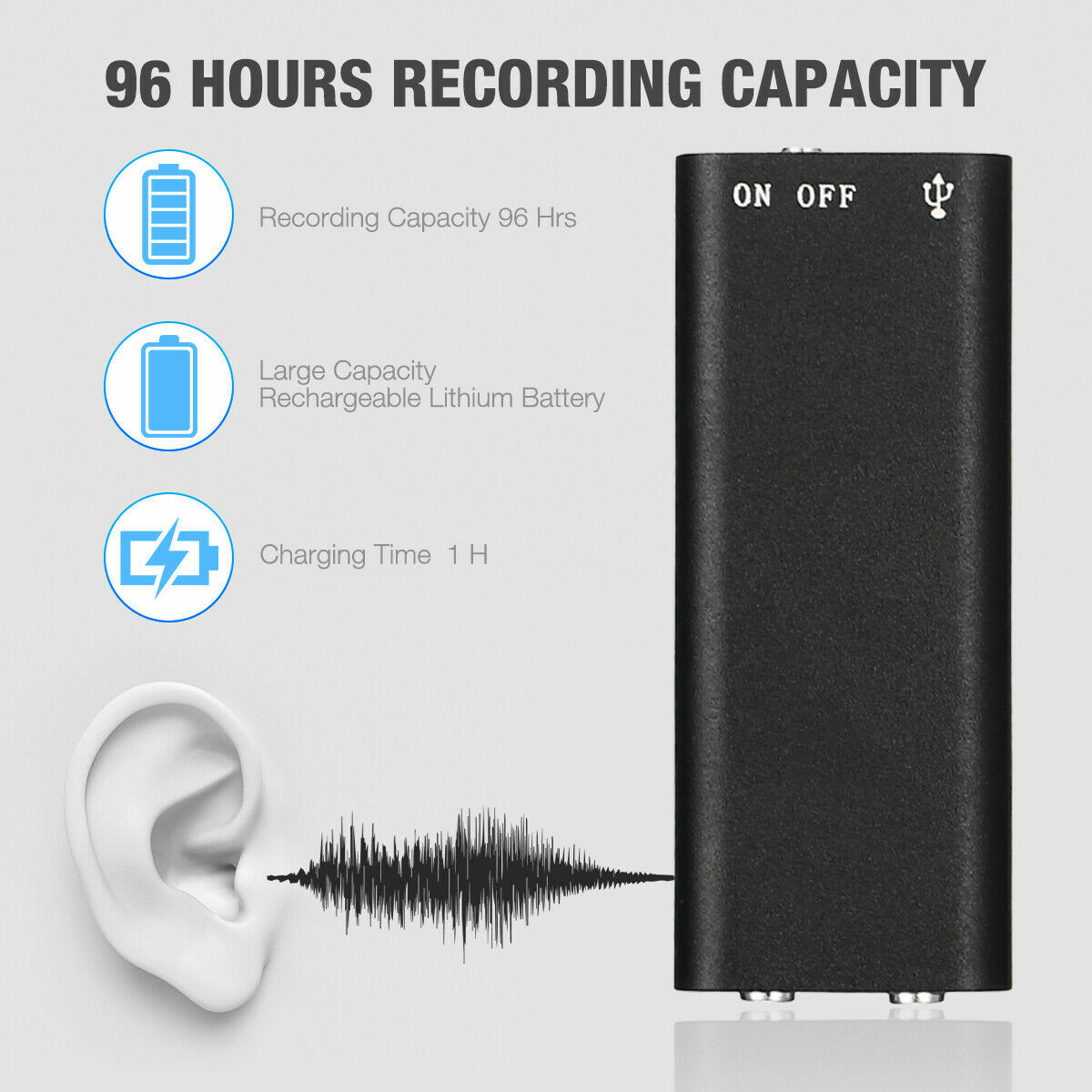 96 Hours Digital Voice Activated Audio Recorder Hidden Mini Audio MP3 Player US