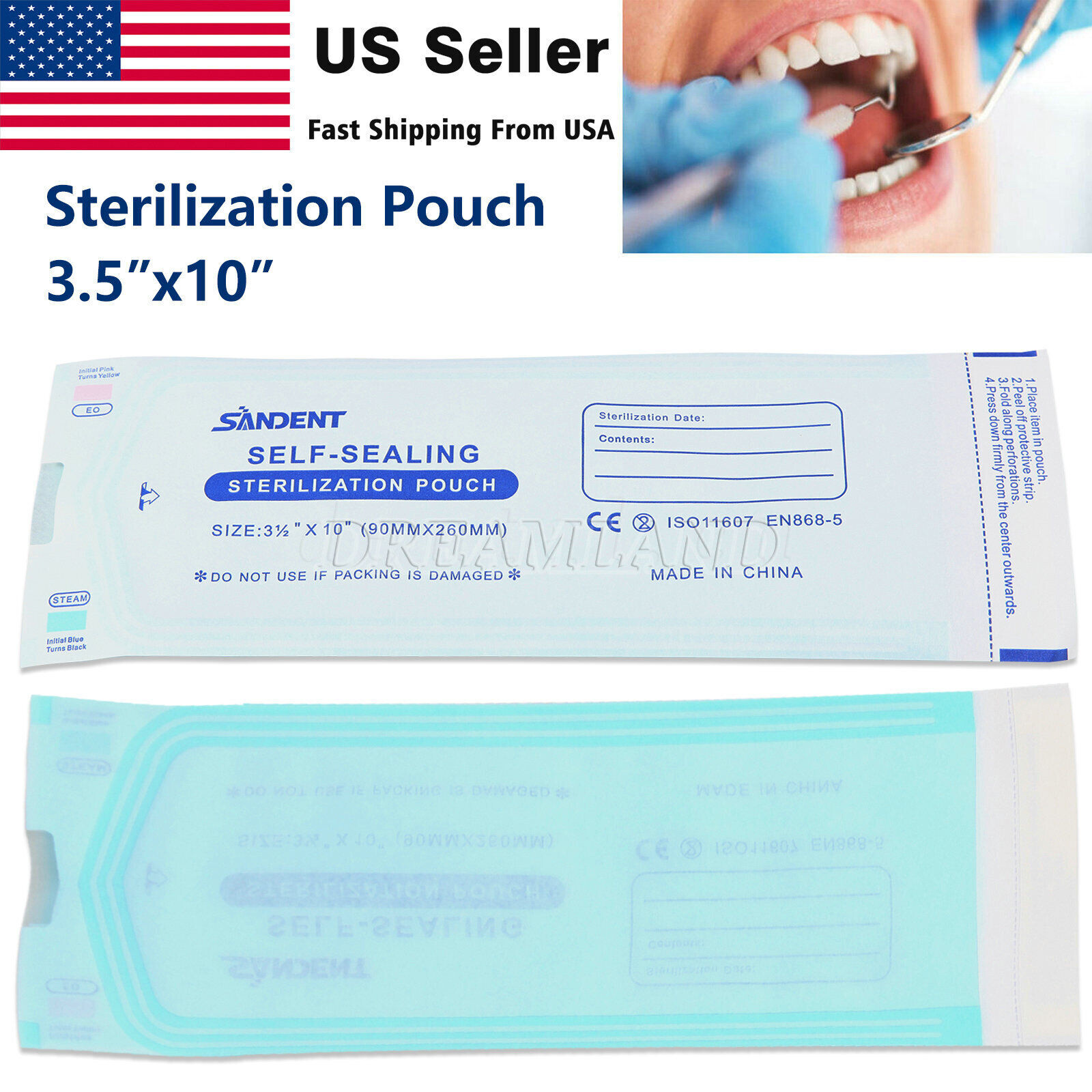 up to 4000 3.5″ x 10″ Self Seal Pouch Sterilization Bag Pouches Dental Medical