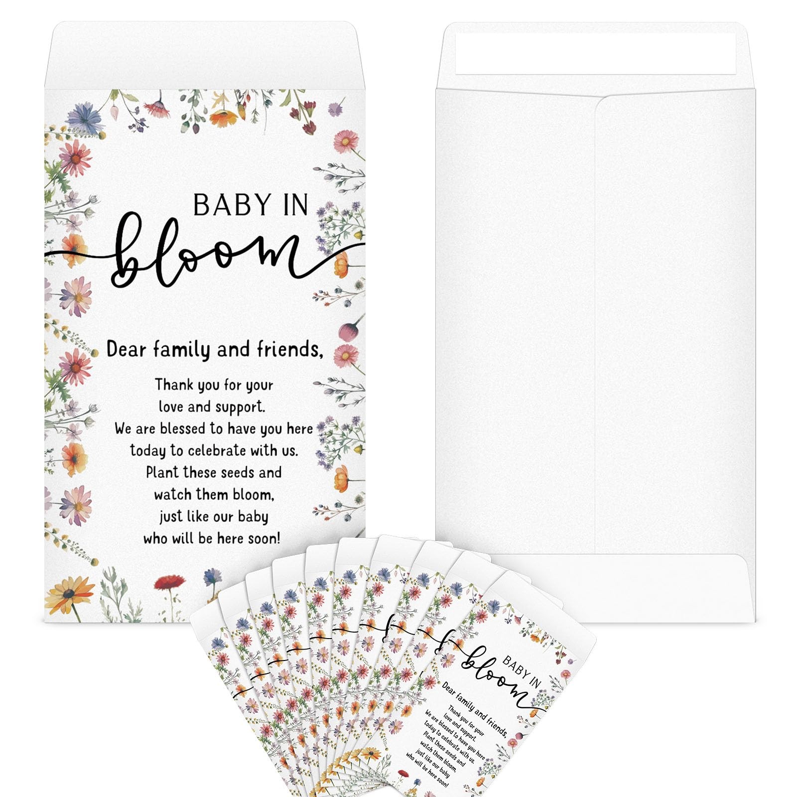 50 Pcs Baby Shower Packet Adhesive Kraft Envelopes Baby in Bloom Storage Pack…