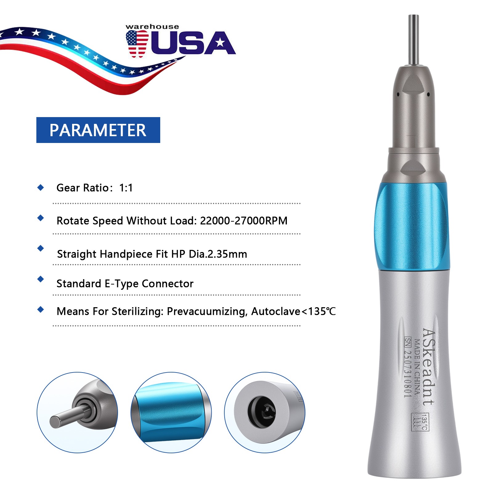 E-TYPE Dental Slow Low Speed Straight Nose Cone Handpiece NSK STYLE