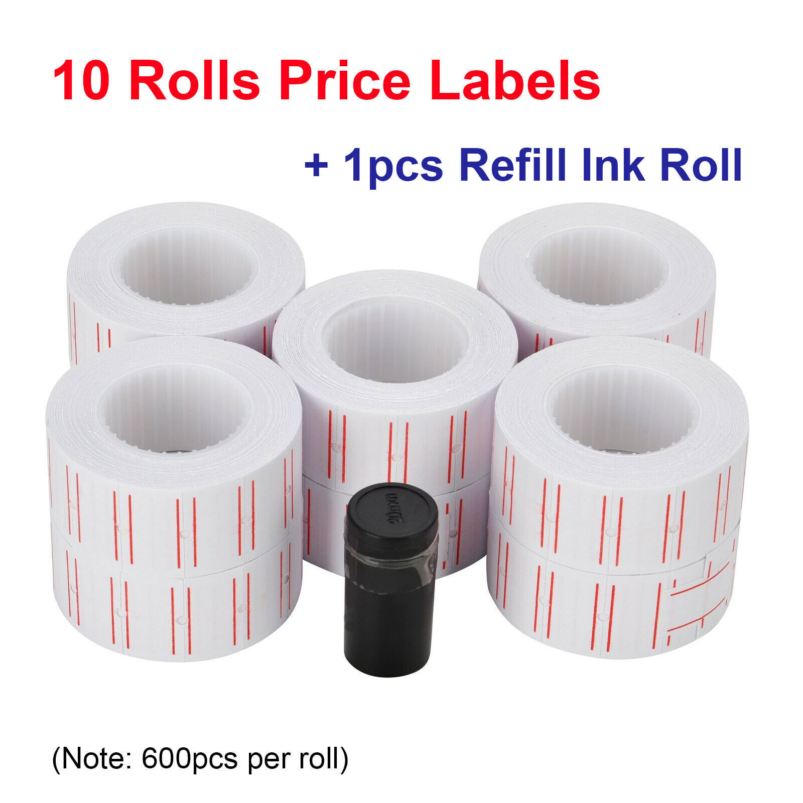 10 Rolls 6000pcs White Price Paper Tag Sticker Gun Labels Refill US For MX 5500
