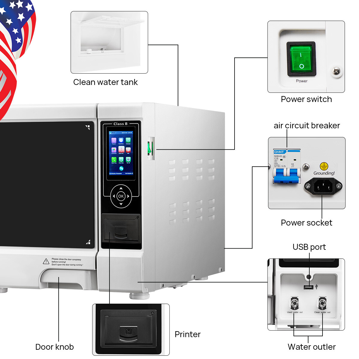 18L/22L Dental Autoclave Steam Sterilizer Medical Class B Drying/w/ Printer