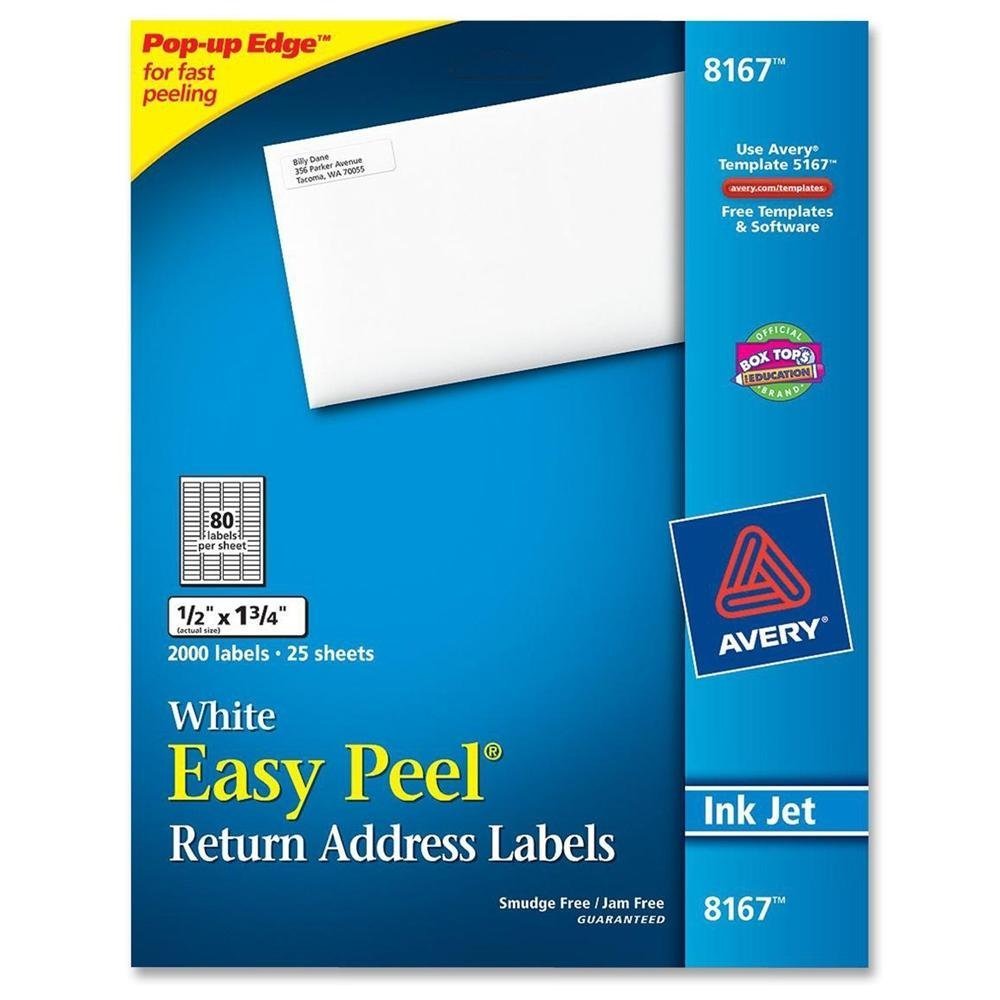 Avery Return Address Labels Inkjet 1/2 x 1 3/4 White 2000/Pack 5 Packs 8167