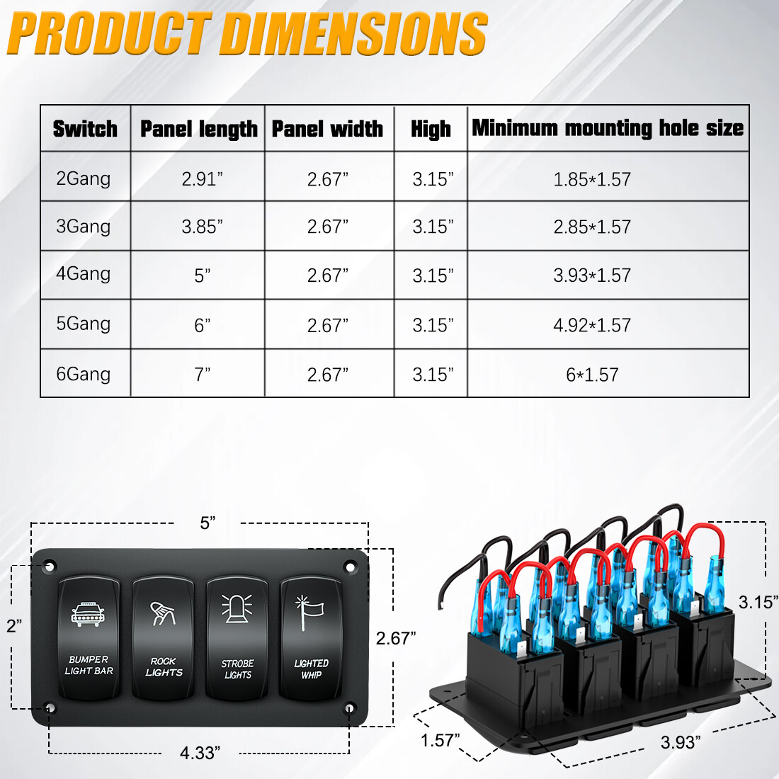 Custom Rocker Toggle Switch Panel ON OFF 2/3Way 12V 24V for UTV Car Truck Marine