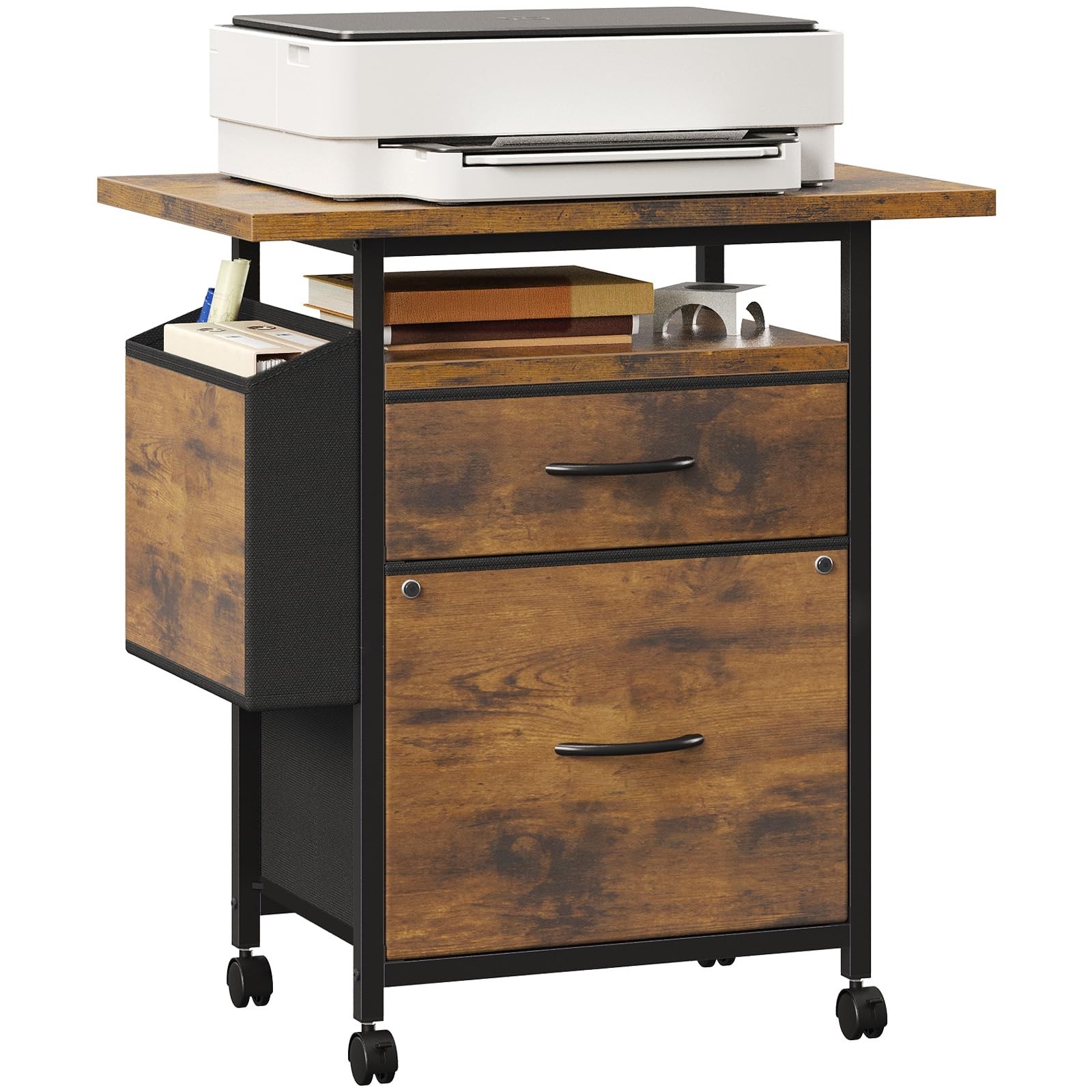 Rolling Mobile File Cabinet w/2 Drawers&Open Storage Shelf Office Printer Stand