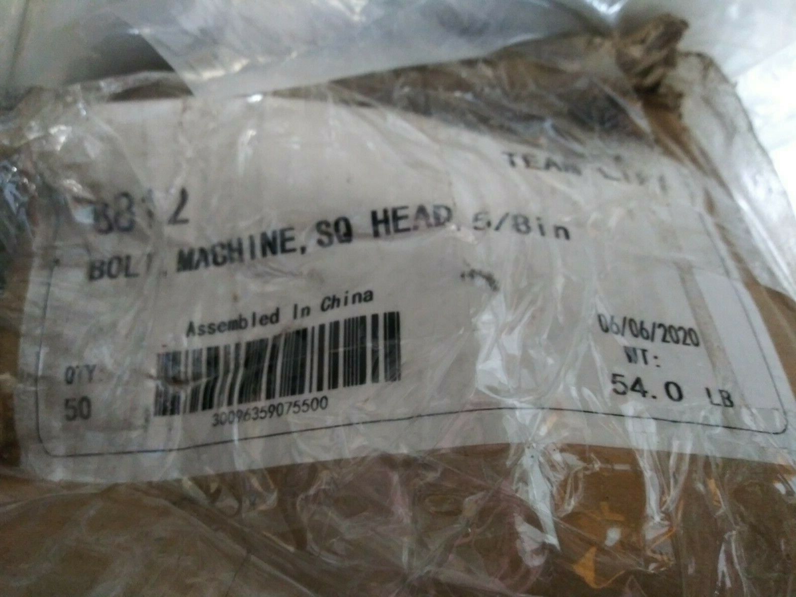 5/8″-6 X 12″ Long, Square Head and Square Nut, Steel, Hubbell Machine Bolt 8812